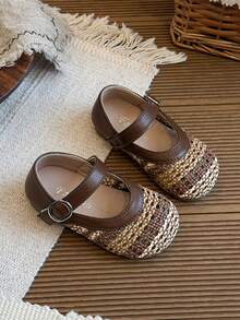 Girls' Princess Shoes, Toddler Girls' Versatile Fashion Moccasin Leather Shoes, Spring/Summer Girls' Hook And Loop Woven Sandals - Brown - View 2