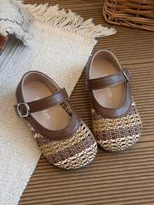 Girls' Princess Shoes, Toddler Girls' Versatile Fashion Moccasin Leather Shoes, Spring/Summer Girls' Hook And Loop Woven Sandals - Brown - View 4