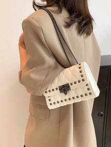 极简时尚小方包，新款复古铆钉别致单肩包/斜挎包，女士款 - 白色 - 查看 2