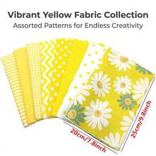 8 piezas de tela de algodón con estampado de girasoles amarillos brillantes, lunares y rayas, surtido de 20*25cm/40*50cm de la serie amarilla para patchwork, manualidades de verano DIY, decoración y costura, lavable a máquina - B - Ver 13