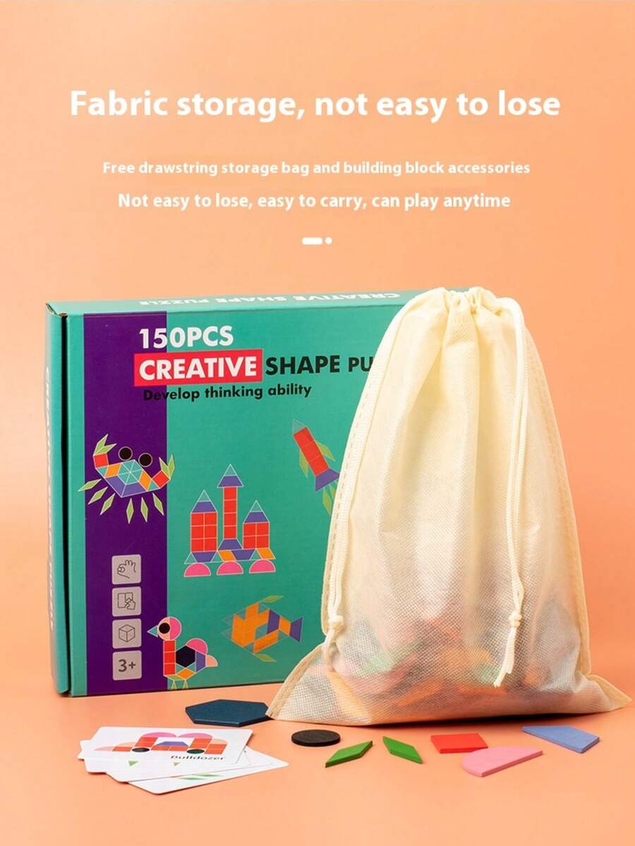 150pcs Children's Educational Puzzle, Fun Tangram Puzzle Board, Changing Geometric Shapes Intelligence Building Toy