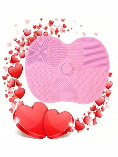 Apple-Shaped Makeup Brush Cleaning Pad, Pink, With Suction Cup, Refreshes Makeup Brushes, Portable, Ideal Gift For Women/Girlfriend/Wife