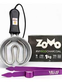 1kg Carvão Coco Zomo + Panelinha 220v Média +pegador - Roxo - Visão 1