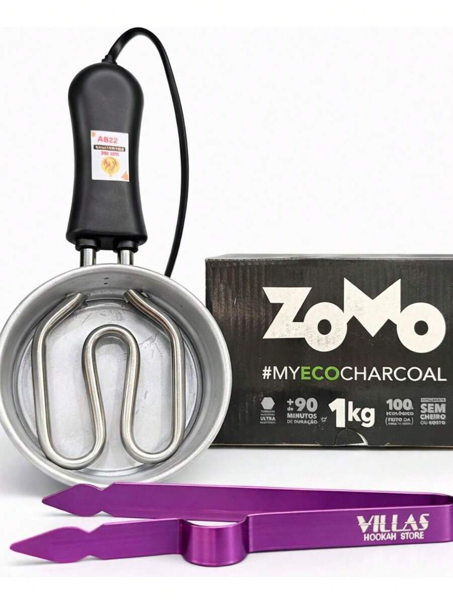 1kg Carvão Coco Zomo + Panelinha 220v Média +pegador - Roxo - Visão 1