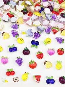 100pcs Spring & Summer Mini Fruit Shaped Nail Art Decorations, Korean & Japanese DIY Style, Including Cherry, Strawberry, Banana, Pineapple And More Assorted Shapes And Designs, Nail Supplies, Nail Jewelry, Nail Gems Included Nails - Multicolor - View 4