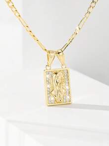 1 chiếc dây chuyền nữ bằng đồng mạ vàng 14K, có 3 kiểu dáng, với các họa tiết Đức Mẹ Guadalupe, Thánh Jude, Thánh Benedict đính đá Cubic Zirconia, kiểu dáng tôn giáo cổ điển, phù hợp để đeo hàng ngày và đi nhà thờ, món quà phụ kiện tín ngưỡng tinh tế. - Vàng - Xem 4