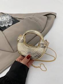 Túi xách mini nữ cao cấp màu vàng kim, dây đeo dệt sang trọng, ví cầm tay dự tiệc, phụ kiện thời trang độc đáo, ví đựng tiền xu nhỏ xinh dành cho phái nữ. - Vàng - Xem 4