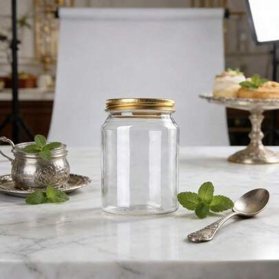 2pcs 16.6oz/500ml/1000ml Plastic Honey Jars, Empty Honey Bottles With Gold Aluminum Lids And Pressure Sensitive Liners, Reusable Squeeze Bottle With Flip Cap For Storage. Note: The Capacity For Water And Honey In The Same Container Is Different!