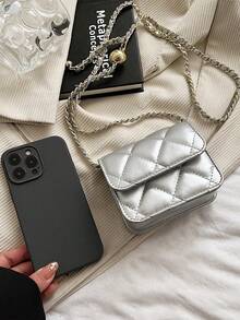 Dedoo Popular Spring/Summer Premium Quality Mini Lipstick Bag, Chain Shoulder Strap, Shoulder Or Underarm Dual Use - Silver - View 7