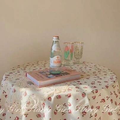 Countryside Style Cream Floral Tablecloth, Suitable For Picnics, Inns, Cafes, Restaurants, Dorms