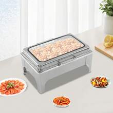 gladney 9L Rectangular Stainless Steel Chafing Dish With Glass Lid Hydraulic Hinge Removable Food Pan Fuel Holder Countertop Buffet Warmer For Hot Or Cold Service - Silver - View 1