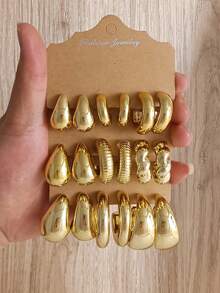 Bộ 6-18 chiếc/Bộ khuyên tai hình giọt nước bện sọc chữ C cỡ lớn, Phụ kiện Hip Hop phóng đại, Khuyên tai hàng ngày cho nữ (Không có bao bì thẻ) - Bộ bông tai hình chữ C cực lớn - Xem 9