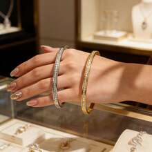 女士不锈钢镀金手镯套装（1件装）| 可叠戴手镯，镶嵌贝壳和水晶 | 简约日常佩戴饰品 - 彩色 - 查看 6