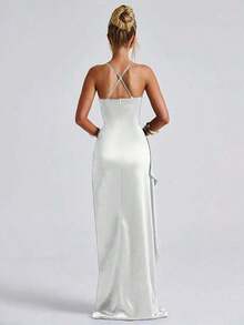 Sy-Elegant Sexy Satin Strapless Off Shoulder Frill Trim Waist Party Dress, Bridesmaid Dress, Formal Gown. - 寶藍色 - 查看 10