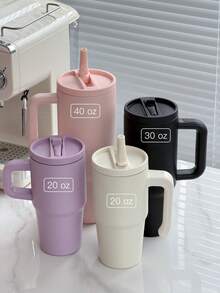 30盎司防漏保温杯，带手柄和可折叠吸管，双层真空隔热，冷热饮皆宜，简约旅行杯 - 多色/30oz - 查看 6
