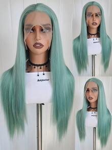 13x3.5英寸黑色、薄荷绿、铂金色合成蕾丝前假发，长直棕色蕾丝前合成假发，预先拔毛发际线，耐热纤维假发（女士款） - 彩色 - 查看 5