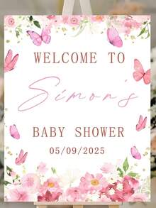 1件定制粉色梦幻蝴蝶花卉装饰牌，新生儿欢迎牌，婴儿派对用品 - 完美的生日/婚礼礼物 - 彩色 - 查看 9