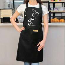 A Cooking Apron With A Coffee Cup-Shaped Steam Design, Suitable For Both Men And Women, Featuring A Pocket For The Chef's Kitchen Utensils. - Một kích cỡ phù hợp cho tất cả - Xem 2