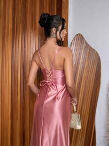 Women's Long Dress With Slit For Graduation, Party, And Bridesmaid - Màu hồng gỉ - Xem 2