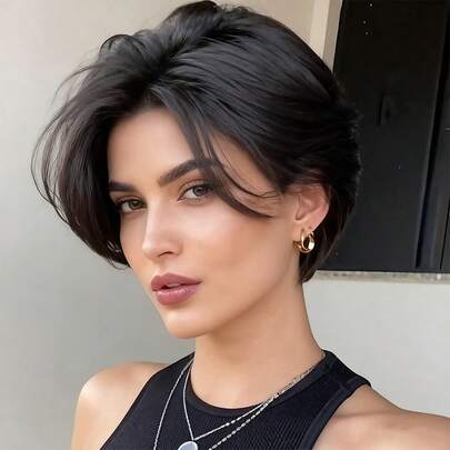 Women's Sporty Chic Pixie Cut Wig - Natural Look Human Hair Hairstyle With Bangs & Layers, Brown 2#, Rose Net Cap For Everyday & Formal Events - Modern Hairstyle Change, Versatile Hairpiece, Premium Quality For Party Wig, New Year Look, Korean Wave, K-Pop Style, Business Modest Romantic Glamorous Vintage Street Sporty Cute Royal Simple Vacation Daily Holiday ), Suit For For Music Festival Mother's Day, Valentine's Day, Cosplay Wig, Party Wig, Wedding Wig, Festival Wig