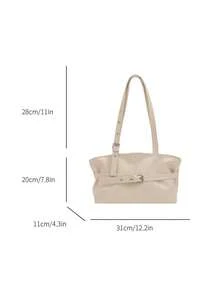 1 chiếc túi tote cỡ lớn kiểu cổ điển, túi đeo chéo cỡ lớn tiện dụng cho người đi làm, túi xách thời trang đi xe máy, chất liệu da PU màu trơn phủ sáp dầu, dây đeo trang trí, khóa kéo, túi đeo vai nữ thích hợp đi làm, balo cho sinh viên, đi du lịch ngắn ngày, nghỉ mát, mua sắm, công tác, phù hợp sử dụng hàng ngày. - Màu be - Xem 8