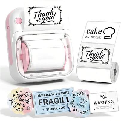 迷你无线标签打印机，便携式热敏标签打印机，附赠一卷40*20mm白色标签纸，适用于小型企业、办公室、家庭、服装、珠宝、化妆品、厨房食品标签等。