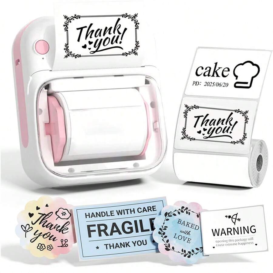 Mini Wireless Label Printer, Portable Thermal Label Printer, Comes With 1 Roll Of 40*20mm White Label Paper,Suitable For Small Businesses, Office, Home, Clothing, Jewelry, Cosmetics, Kitchen Food Labels