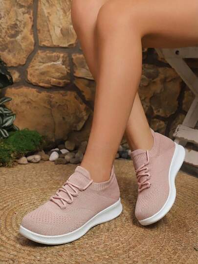 女士黑色和灰色针织休闲复古运动鞋，套脚袜鞋