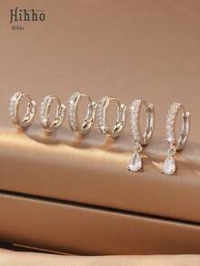 Hihho 3 pares de aretes geométricos de cobre, aretes de aro apilables brillantes de múltiples elementos, adecuados para mujeres, Día de la Madre, Día de San Valentín, regalo de Año Nuevo, uso diario - Plateado - Ver 16