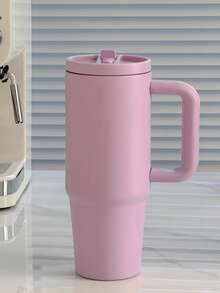 30盎司防漏保温杯，带手柄和可折叠吸管，双层真空隔热，冷热饮皆宜，简约旅行杯 - 多色/30oz - 查看 3