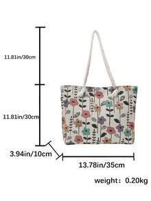New Large Capacity Commuter Tote Bag, Floral Fabric Tote Bag With Lining - Beige - View 8