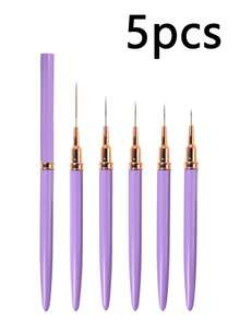 5-Piece Professional Nail Detail Brush Set, Ultra-Fine Precision Nail Art Brushes - 7/9/11/15/25mm Nail Art Brushes (Purple), Suitable For DIY And Nail Salon Use. Nail Technician Supplies, Nail Brushes, Nail Pen Sets, Nail Line Brushes, Nail Technician Supplies, Nail Brush Pads, French Manicure Brushes. - Multicolor - View 10