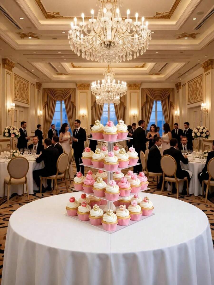 [Kệ đựng bánh cupcake 4 tầng] Kệ đựng bánh cupcake hình vuông 4 tầng bằng acrylic, chứa được 52 bánh cupcake, thích hợp cho các bữa tiệc, đám cưới, sinh nhật, tiệc mừng em bé, Halloween, lễ tốt nghiệp. - Nhiều màu - Xem 1