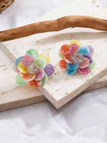 1 Pair Colorful Dopamine Vintage French Pastoral Macaron Flower Earrings (Random Color Combination) - Multicolor - View 2