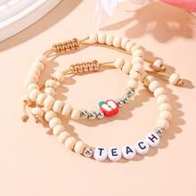 2 piezas Pulseras apilables minimalistas de acrílico y cuentas de madera, regalo de graduación y día del maestro - Pulsera de manzana - Ver 5
