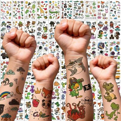 60 Sheets 360+ Patterns Cute Cartoon Construction Vehicle Temporary Tattoos For Boys Girls Face Arm Small Animals Universe Space Astronaut Pirate Dinosaur Fake Tattoo Stickers Dino Cars Builder Truck Excavator Bulldozer Tattoos Party Decorations