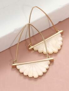 Minimalist & Fashionable White Fan-Shaped Earrings, Perfect Gift For Holiday Parties And Celebrations - Gold - View 7