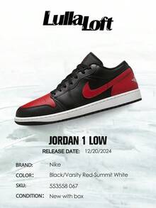 Nike Air Jordan 1 Low Bred Twist– Men's Lifestyle Sneakers – Shoes For Man-Vintage-Autumn & Winter & Spring & Summer-Inspired Running Shoes, Shock-Absorbing Comfort, Gym To Streetwear Casual Wear -Back To School- Valentine's Day Gift –553558 067 - Black/Varsity Red-Summit White - 查看 6