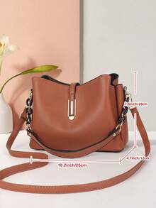 女士时尚纯色优雅百搭斜挎包 - 棕色 - 查看 5