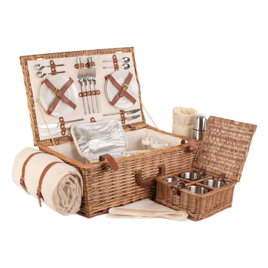 Red Hamper Deluxe Fully Fitted Traditional Picnic Basket - Brown - View 1