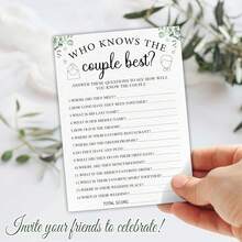 50pcs Bridal Shower Game Cards, Who Knows The Couple Best? Eucalyptus Leaf Themed Wedding Game, Suitable For 30 Guests, Applicable For Engagement Party And Wedding Events, Game Gifts And Supplies - View 3