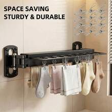 1pc Stainless Steel Collapsible Clothes Hanger - Polished Finish, Wall-Mounted Hidden Design, Suitable For Balcony And Indoor Use - Black - View 12