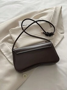 Bolso de Hombro Elegante, Minimalista, Vintage, con Solapa Asimétrica y Estampado de Leopardo a la Moda - Café - Ver 9