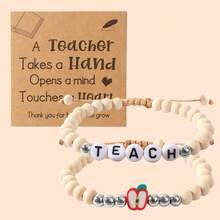 2 piezas Pulseras apilables minimalistas de acrílico y cuentas de madera, regalo de graduación y día del maestro - Pulsera de manzana - Ver 8