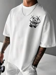 男士圆领短袖字母印花休闲T恤 - 白色 - 查看 3