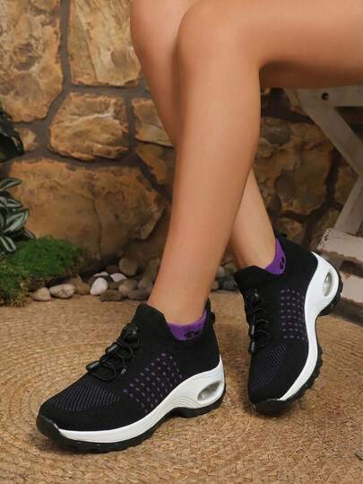 Zapatos deportivos casuales con amortiguación y absorción de impactos para mujer, en color negro y blanco. Zapatos casuales, de baile, de enfermera, de plataforma, tenis gruesos.