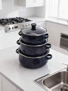 3pcs/Set Enamel Cookware Set, Non-Stick Pots & Pans Set, Multi-Functional Glass Lid, Suitable For Stovetop & Induction Cooktop - View 6