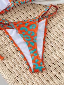 QKJ 豹纹性感比基尼套装，适合夏季海滩度假 - 珊瑚橙 - 查看 6