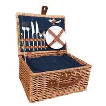 Red Hamper Blue Tweed Fitted Wicker Picnic Basket - Brown - View 6