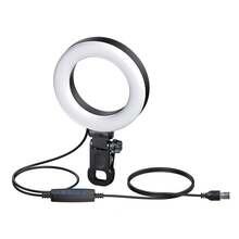 1个可调光自拍环形灯，6英寸笔记本电脑环形灯，带夹子，适用于Zoom会议、网络摄像头照明、在线学习 - 黑色 - 查看 10